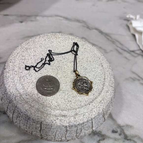 Handmade Oxidized Silver Coin Pendant Necklace - Picture 5 of 8